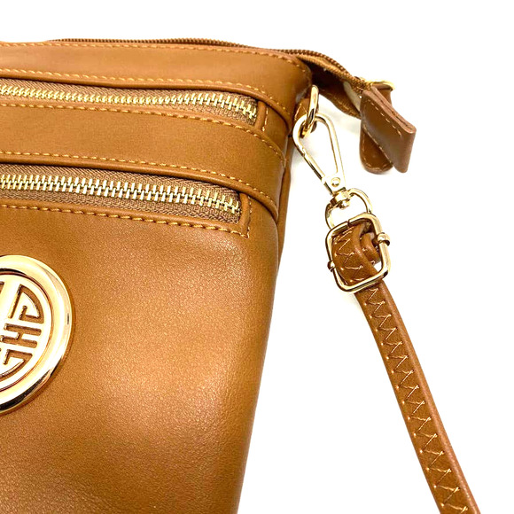 Dasein Womens Tan Faux Leather Crossbody Bag - Picture 5 of 7